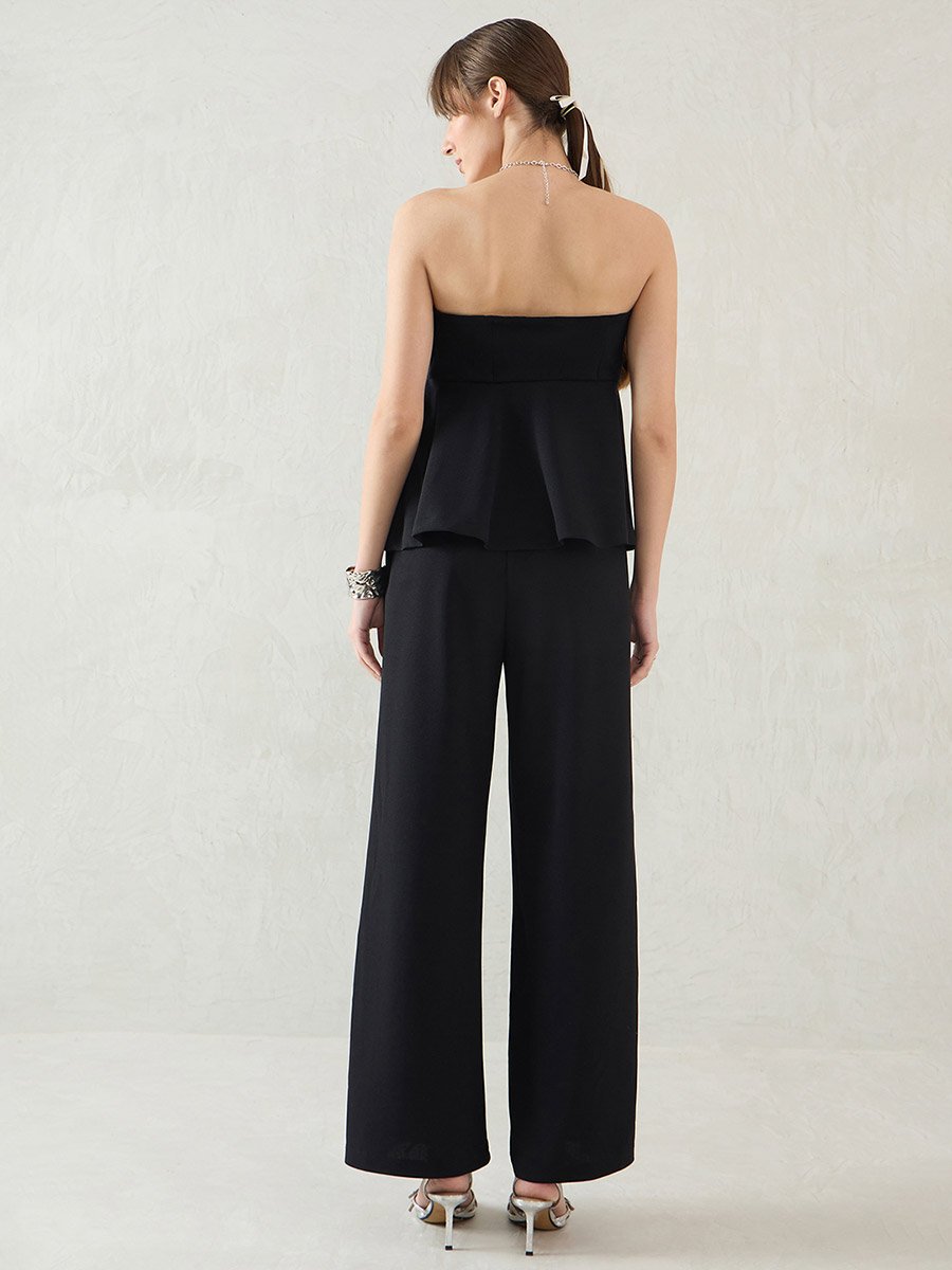 Women Bandeau Peplum Top and Trousers Co-Ords