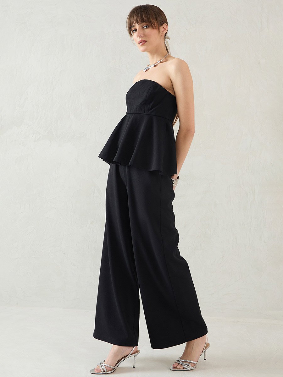 Women Bandeau Peplum Top and Trousers Co-Ords