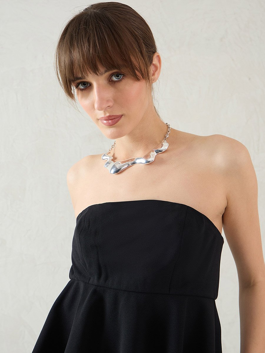 Women Bandeau Peplum Top and Trousers Co-Ords