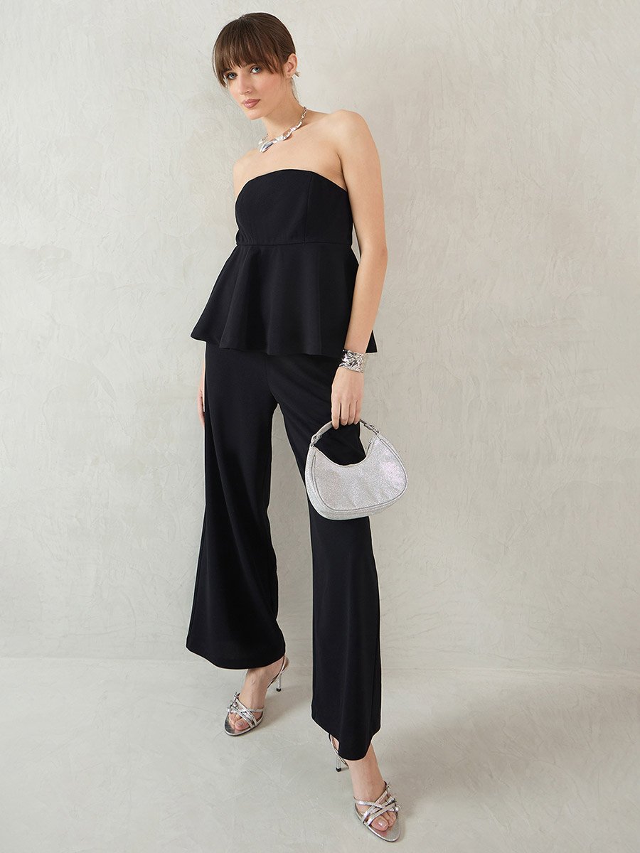 Women Bandeau Peplum Top and Trousers Co-Ords