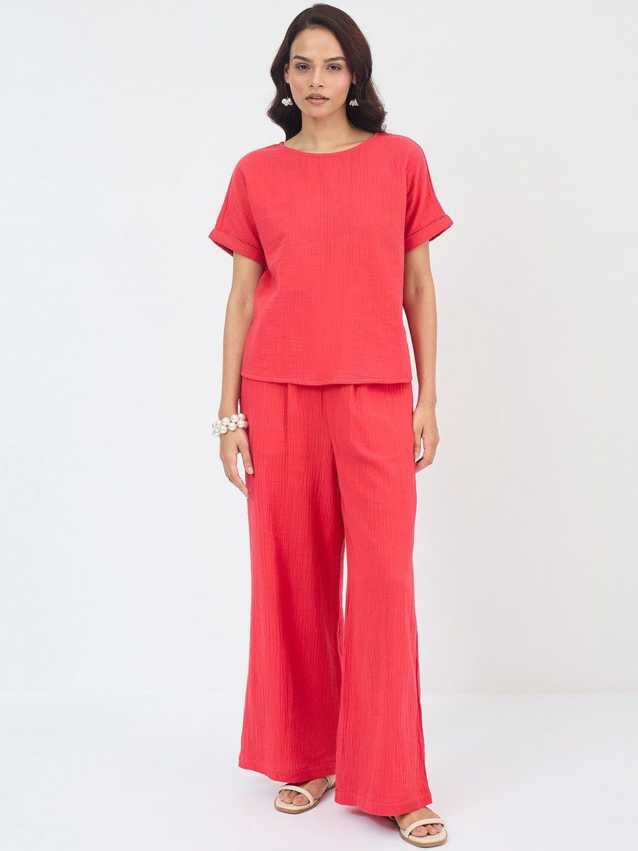 Women Cotton Gauze Top and Pants Co-Ords
