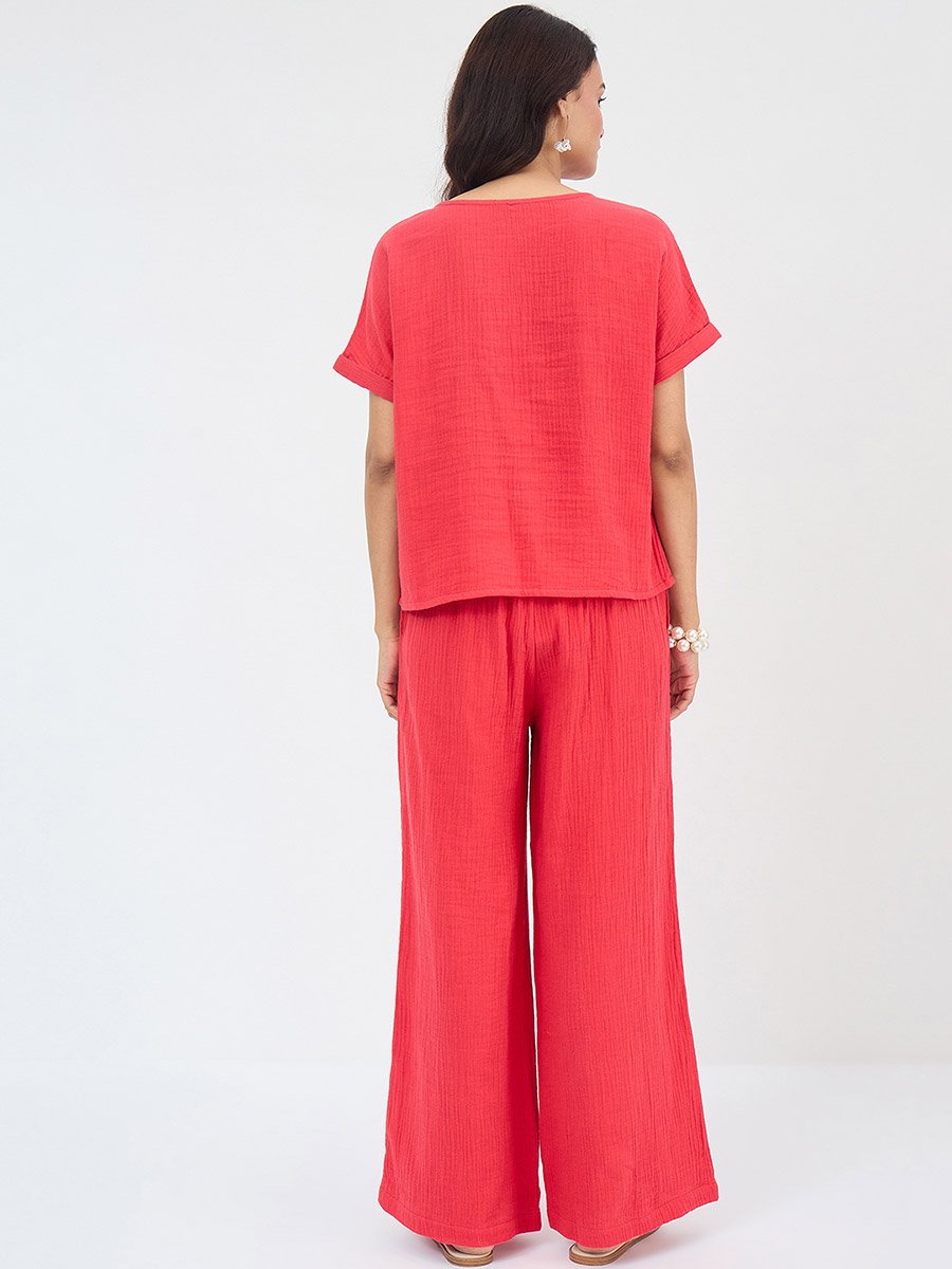 Women Cotton Gauze Top and Pants Co-Ords