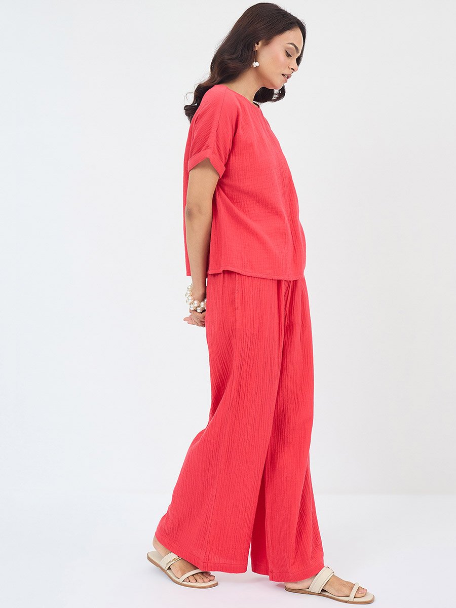 Women Cotton Gauze Top and Pants Co-Ords