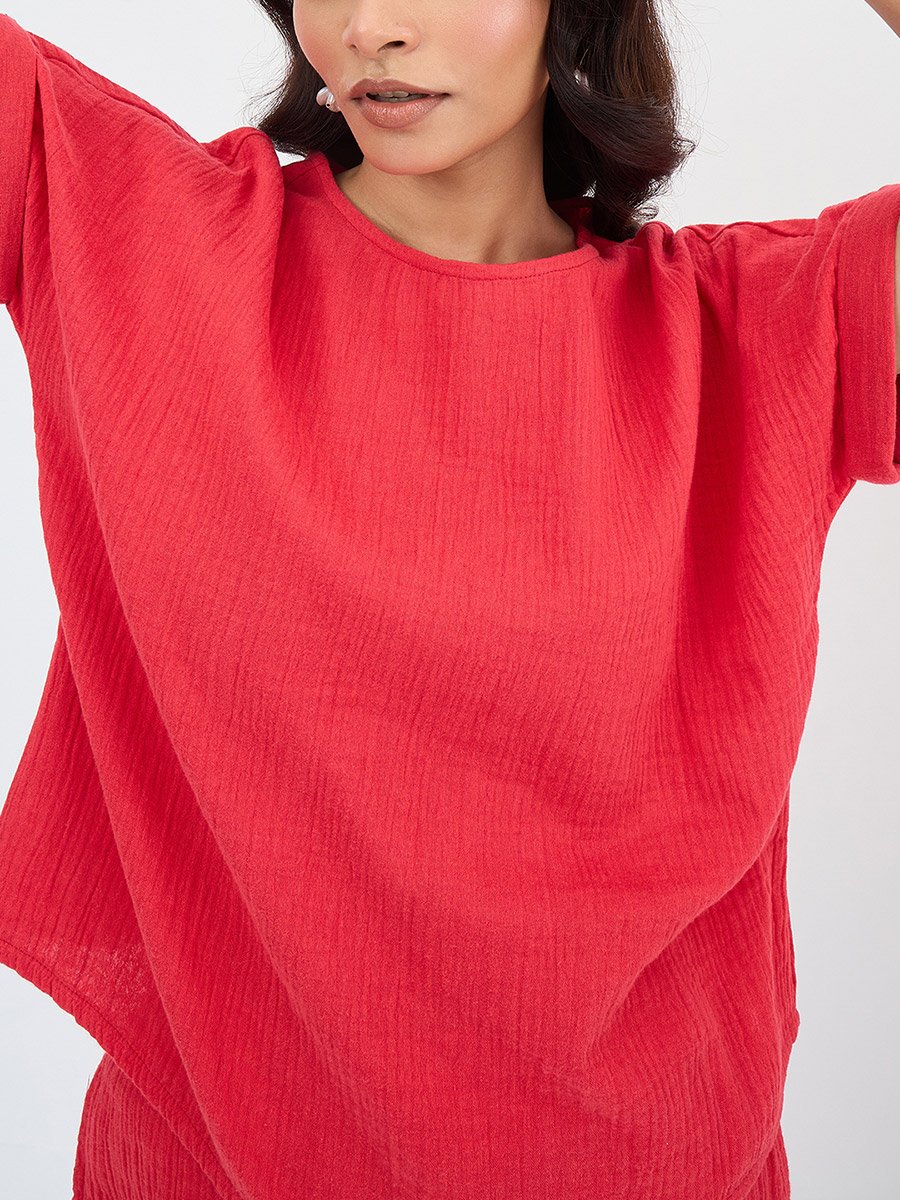 Women Cotton Gauze Top and Pants Co-Ords
