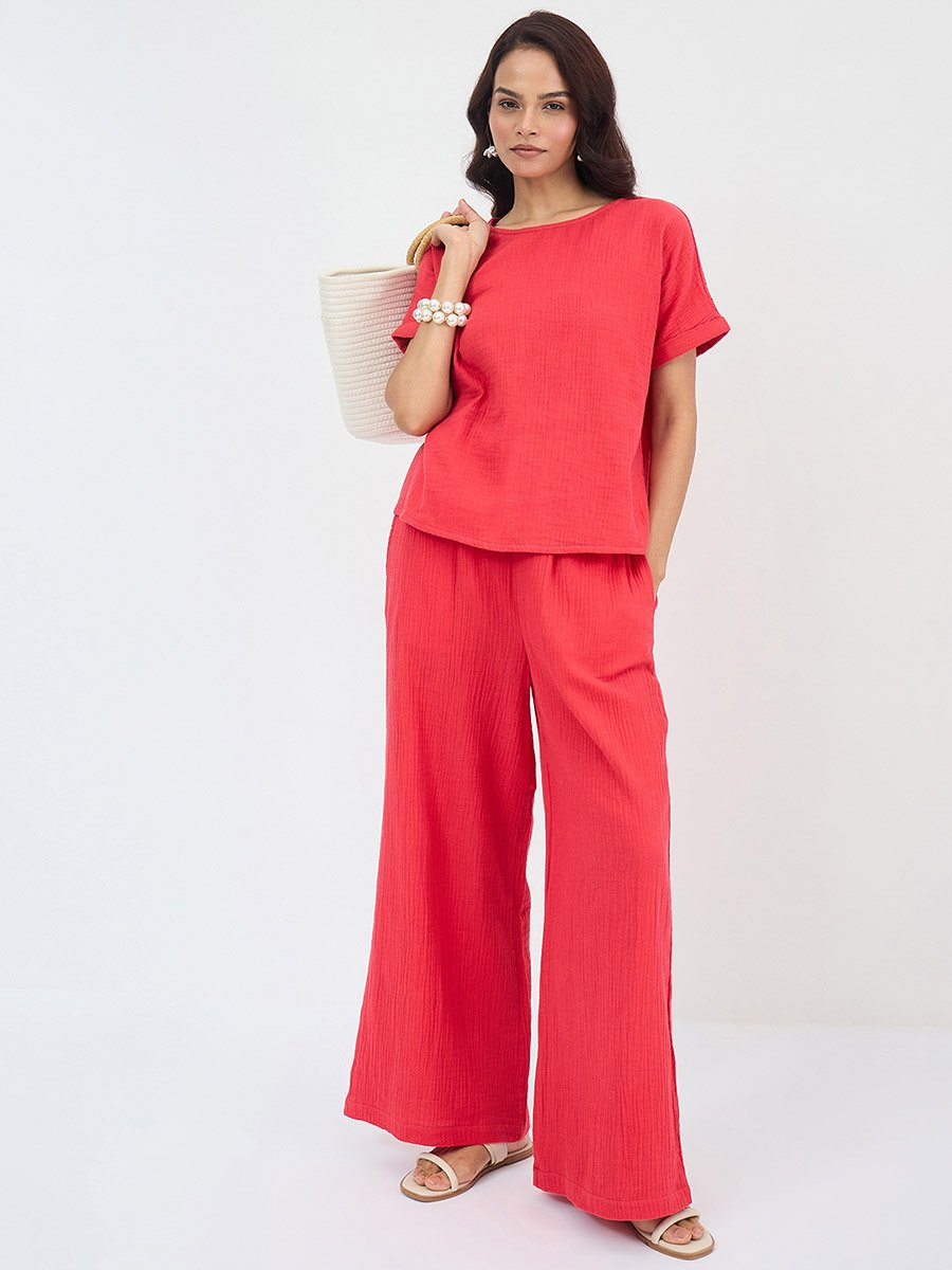 Women Cotton Gauze Top and Pants Co-Ords