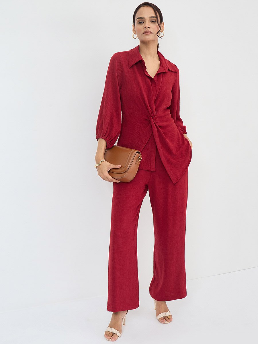 Women Front Twist Top and Trousers Co-Ords