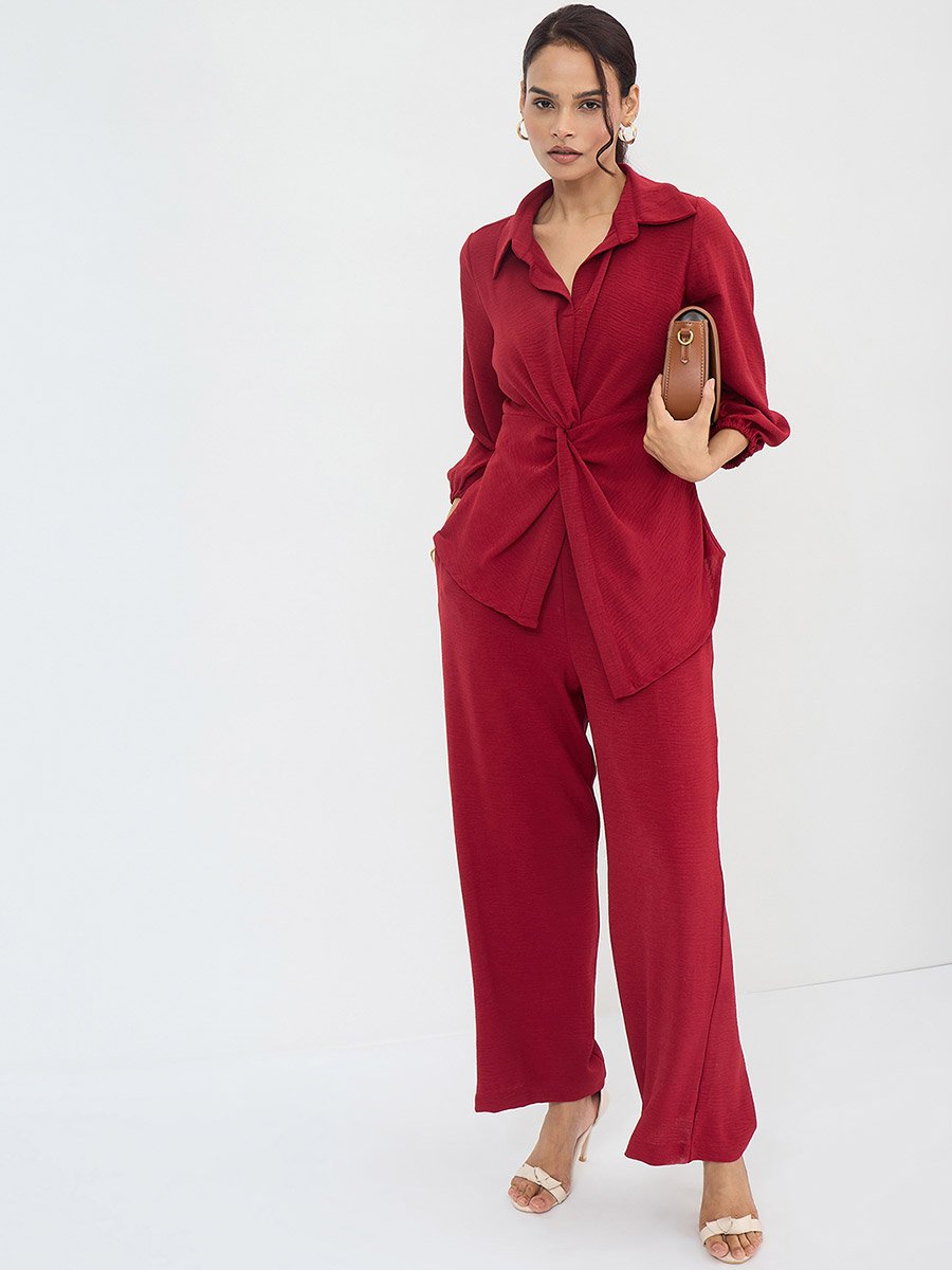 Women Front Twist Top and Trousers Co-Ords