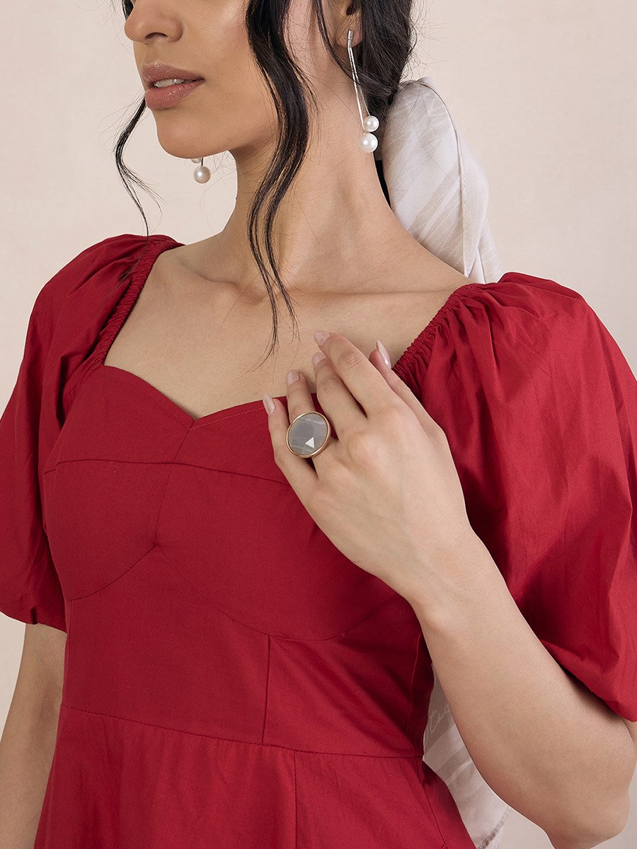 strapless open back dress Cotton Poplin Strap Midi Dress in Dark Red – Roland Mouret main image 1