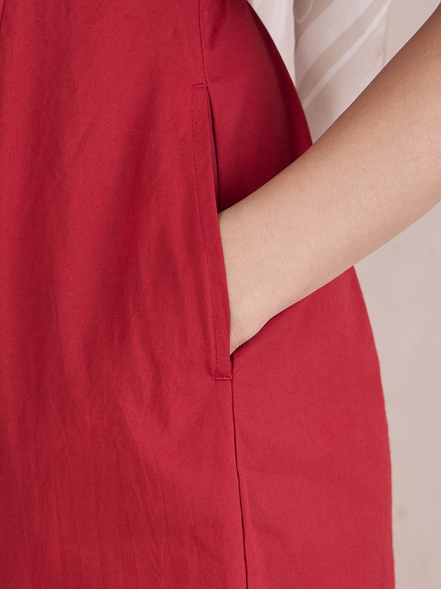 Red Poplin Sweetheart Neck Midi Dress For Women at Bahrain | Styli Red Poplin Sweetheart Neck Midi Dress For Women at Bahrain | Styli