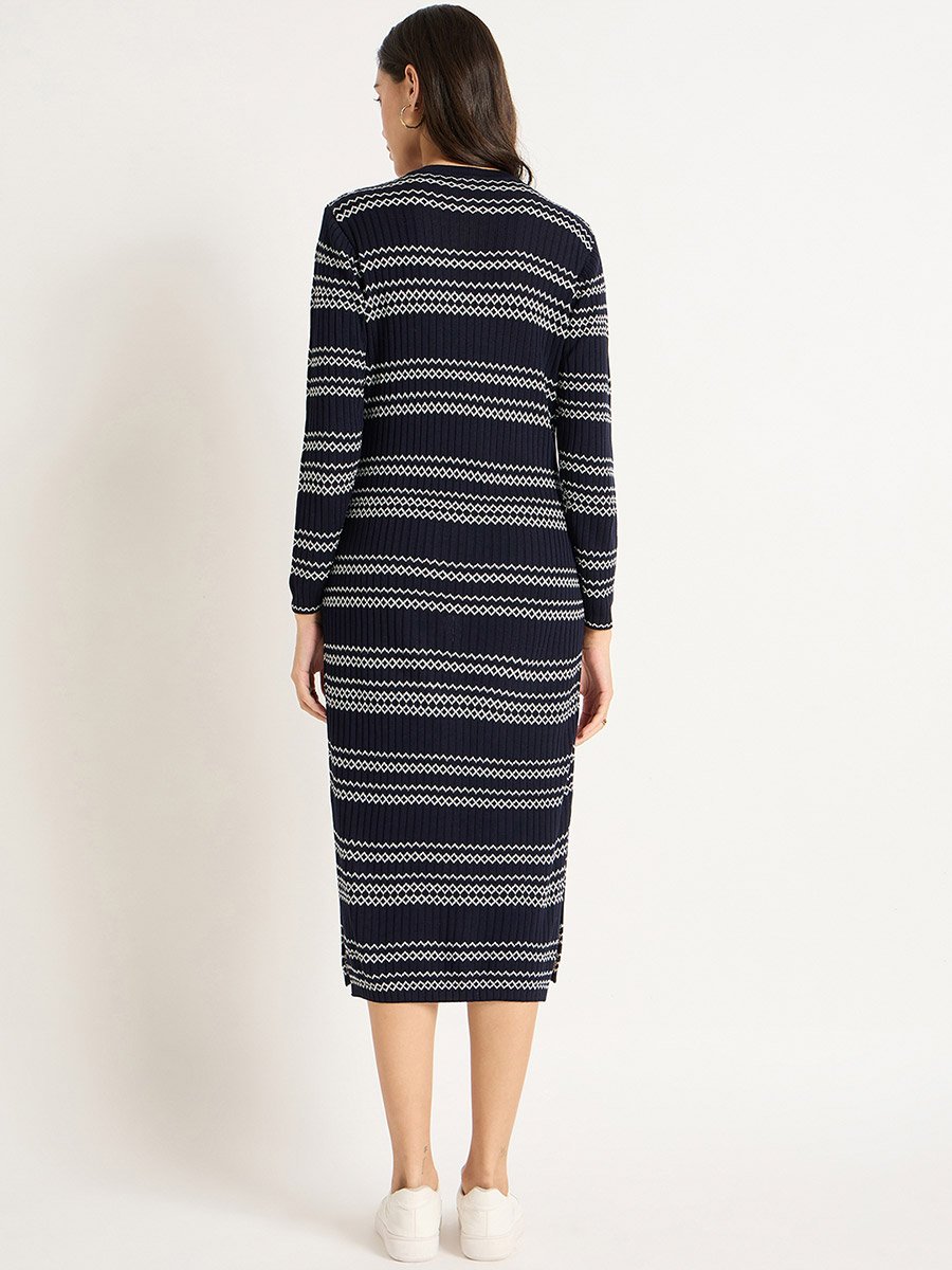 Striped Straight Fit Knitted Midi Dress For Women at Kuwait | Styli