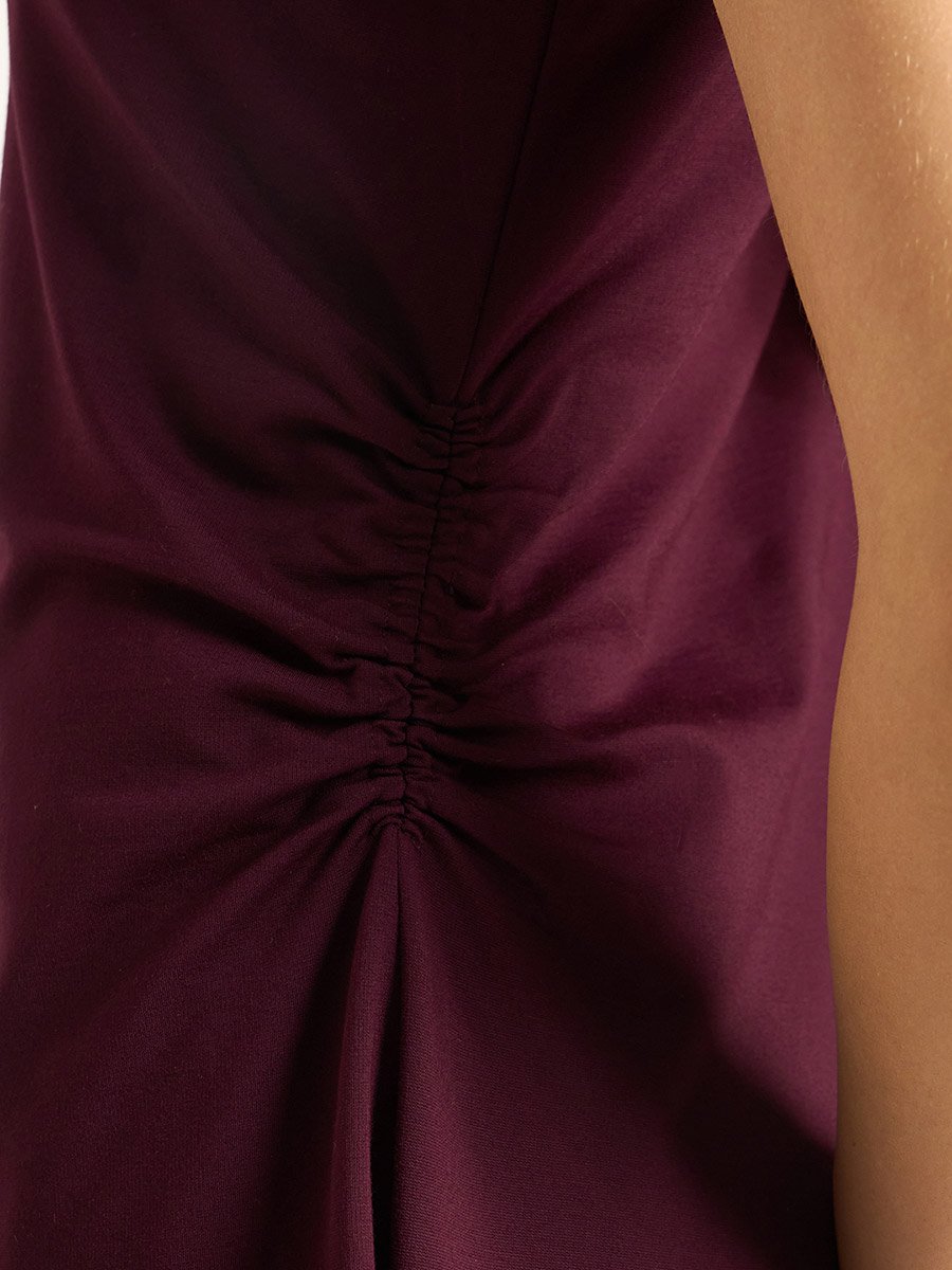 Wine Sleeveless Asymmetrical Hem Maxi Dress