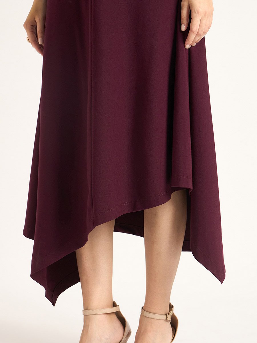 Wine Sleeveless Asymmetrical Hem Maxi Dress