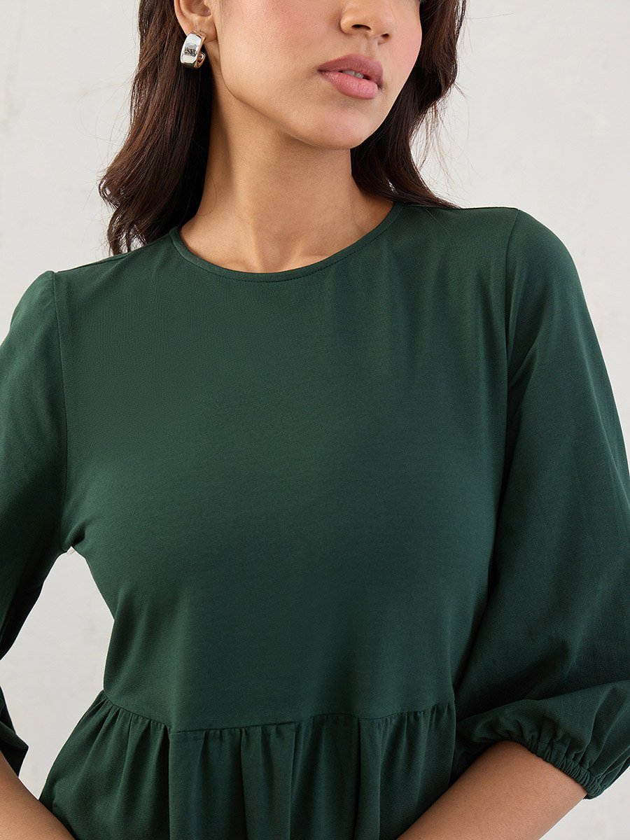 Forest Green Cotton Knitted Midi Dress