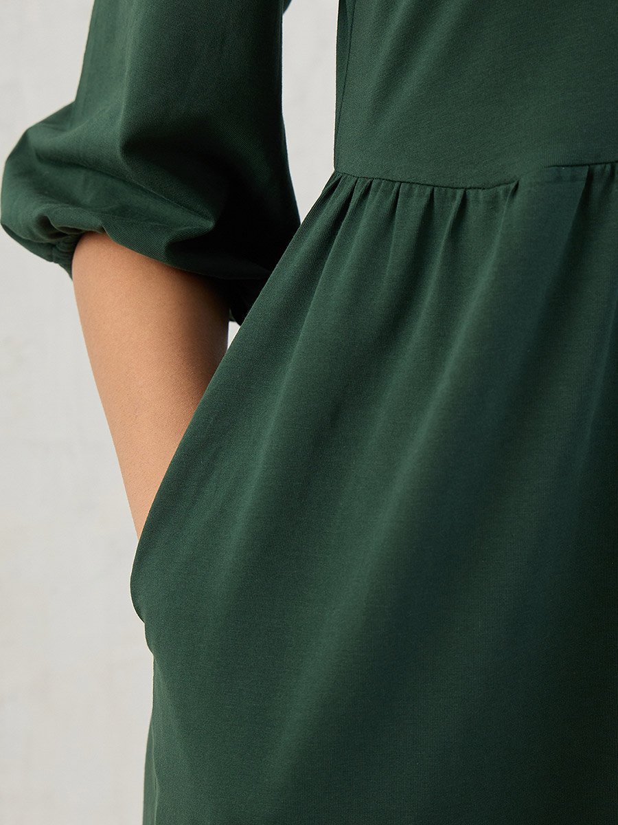 Forest Green Cotton Knitted Midi Dress