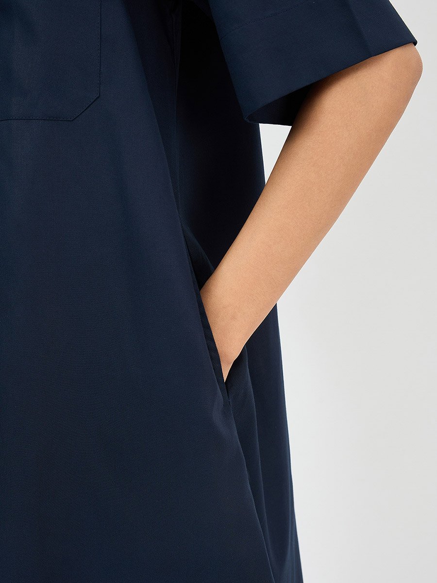 Navy Blue Cotton Mini Shirt Dress