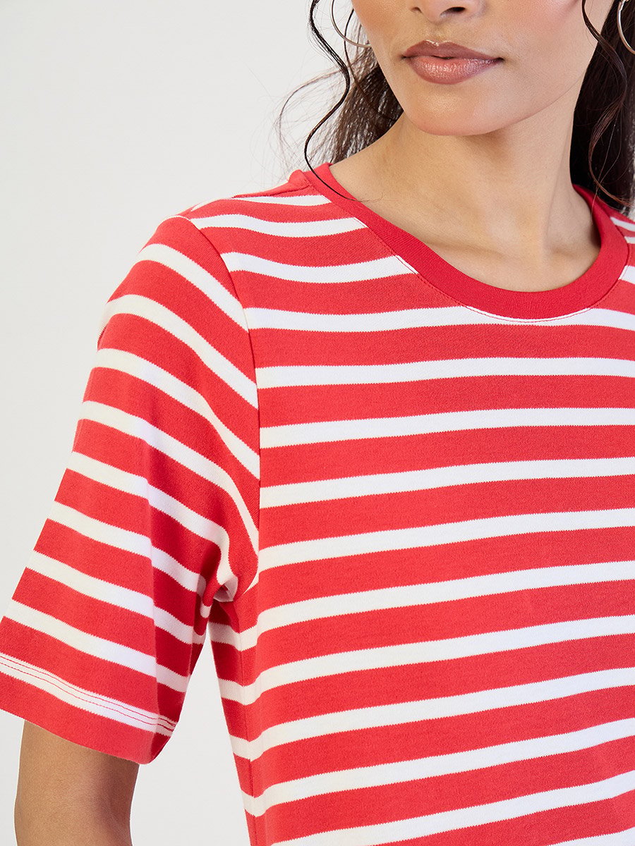 Red Striped Knit Midi Dress