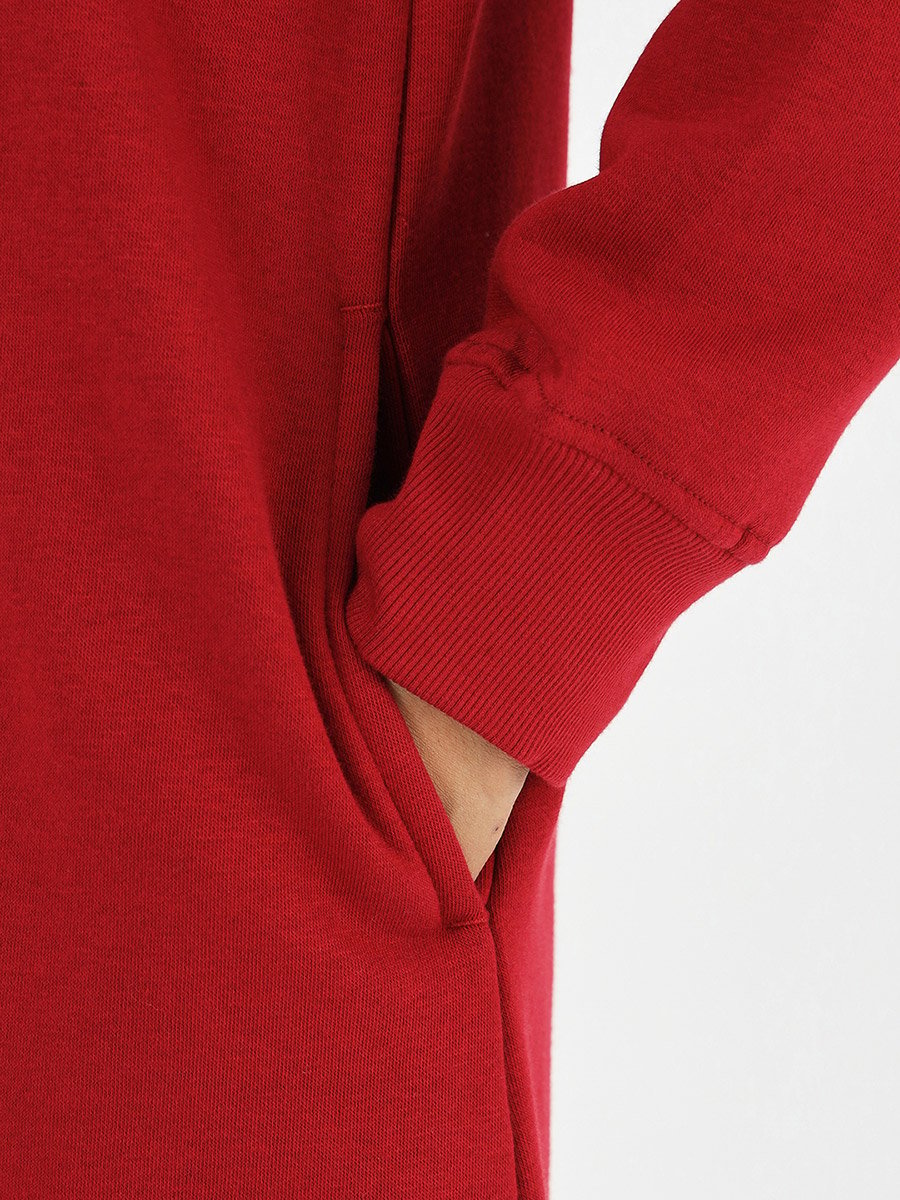 Red Fleece Hooded Mini Sweatshirt Dress