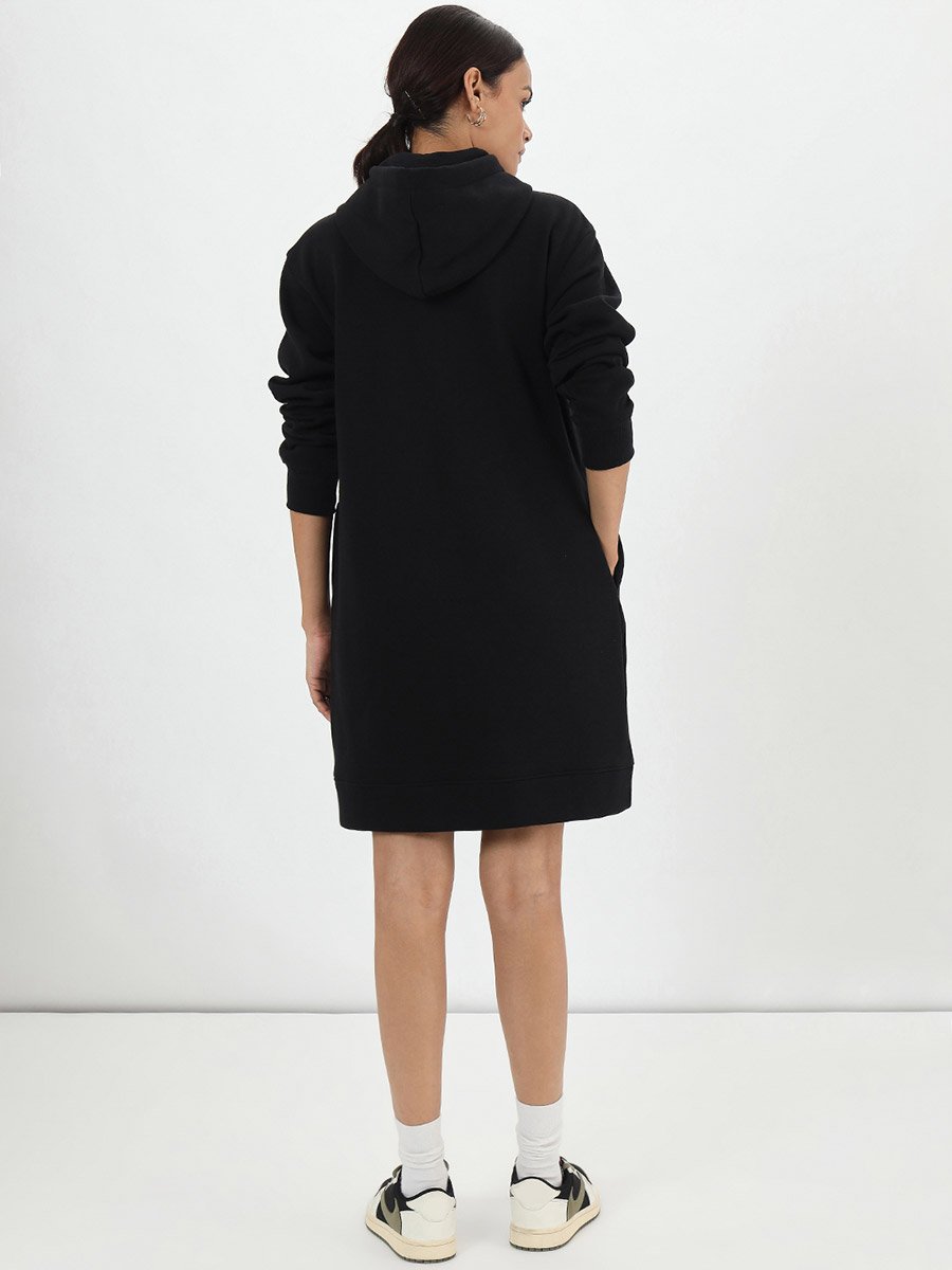 Black Fleece Hooded Mini Sweatshirt Dress