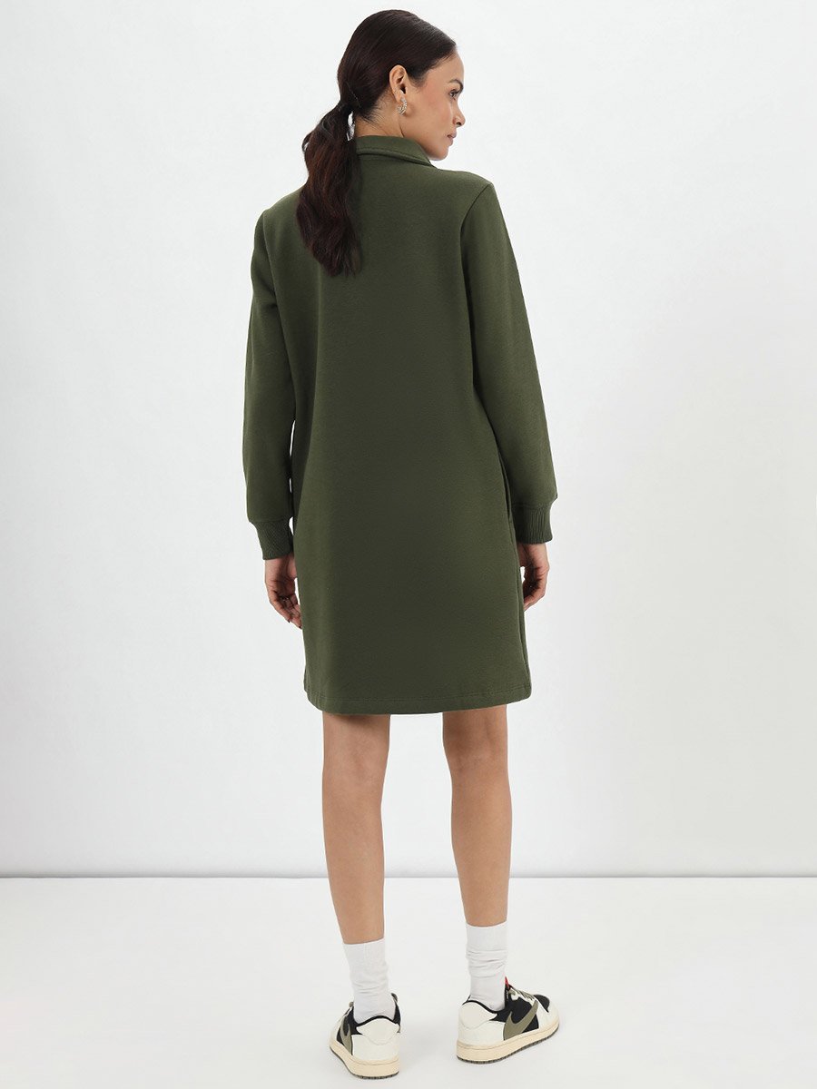Olive Fleece Mini Shirt Dress
