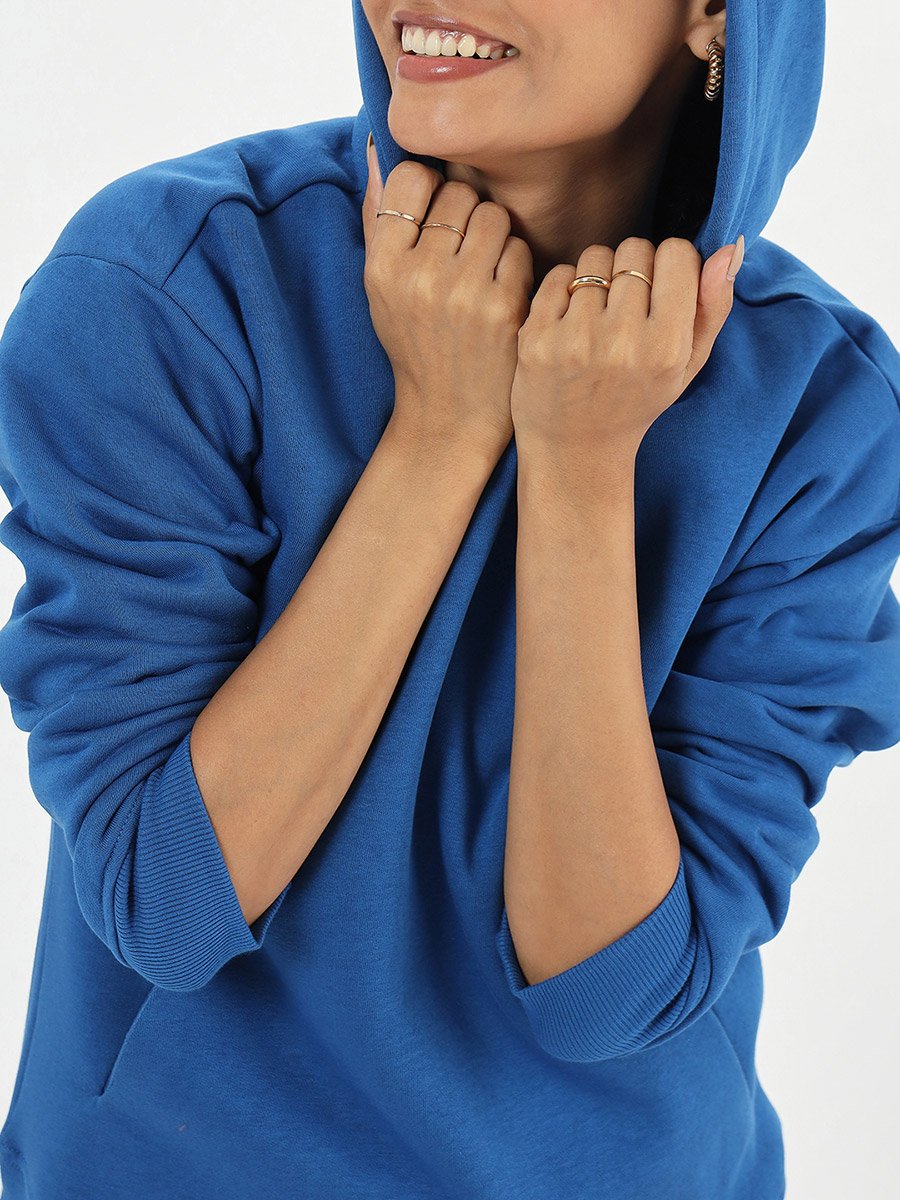 Royal Blue Fleece Relaxed Fit Hoodie