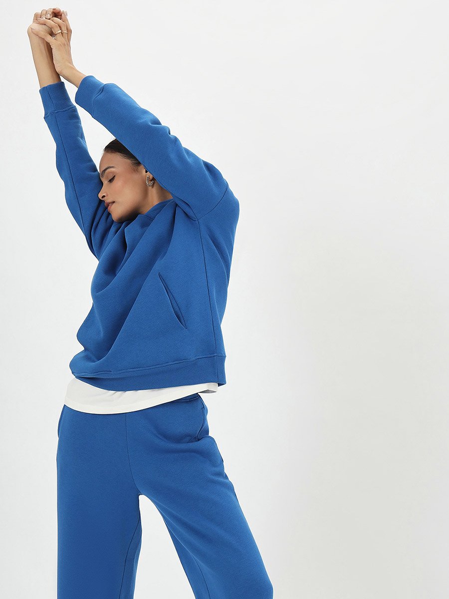 Royal Blue Fleece Relaxed Fit Hoodie