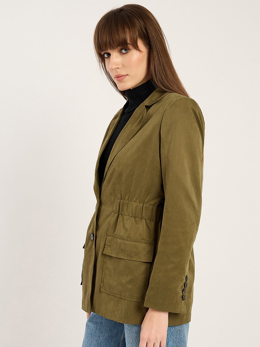 Women Olive Cinched Waist Blazer