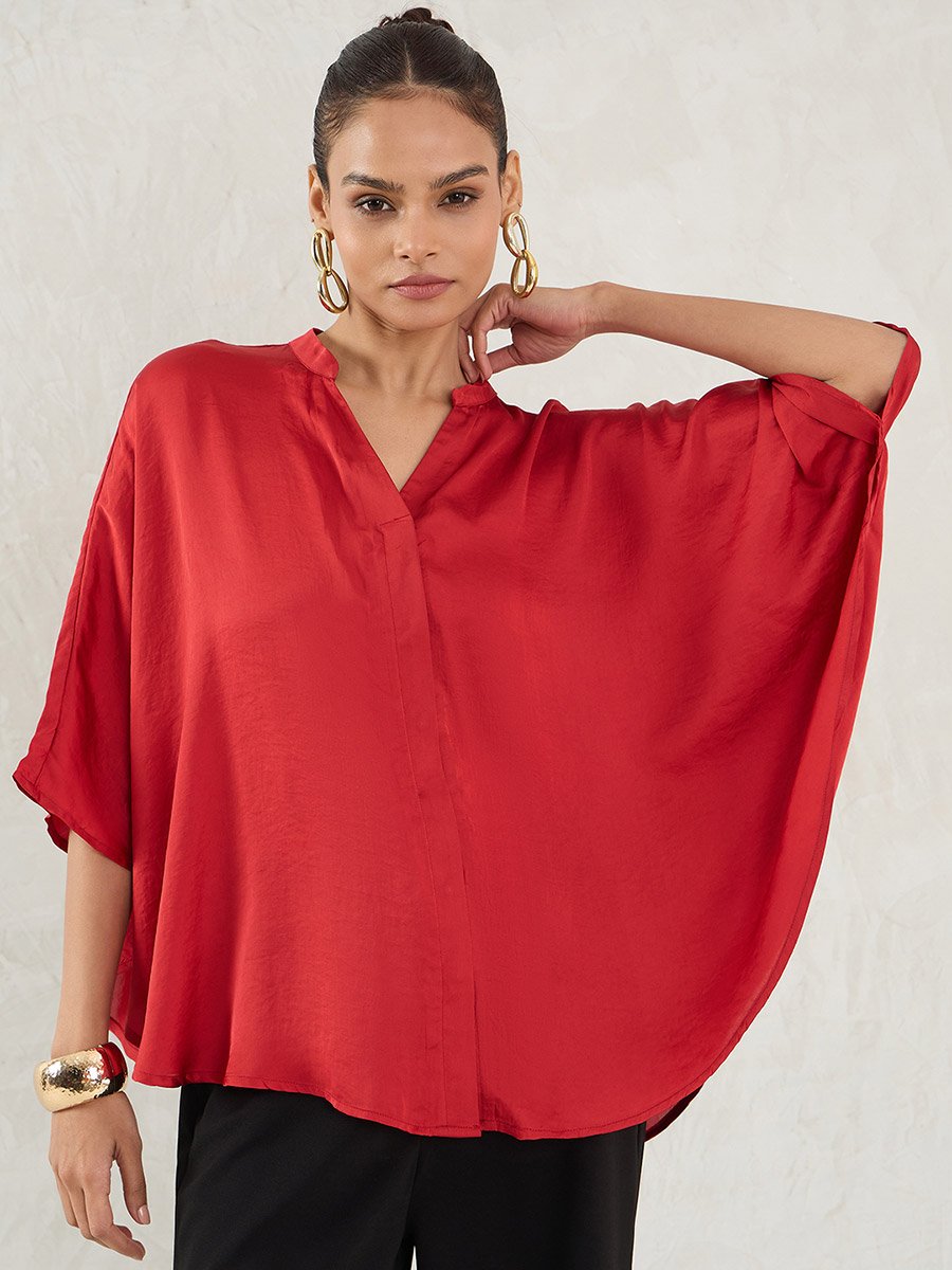 Red Satin Oversized Top