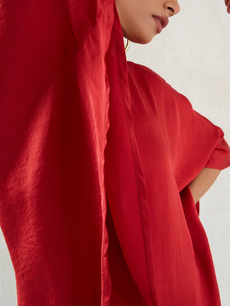 Red Satin Oversized Top
