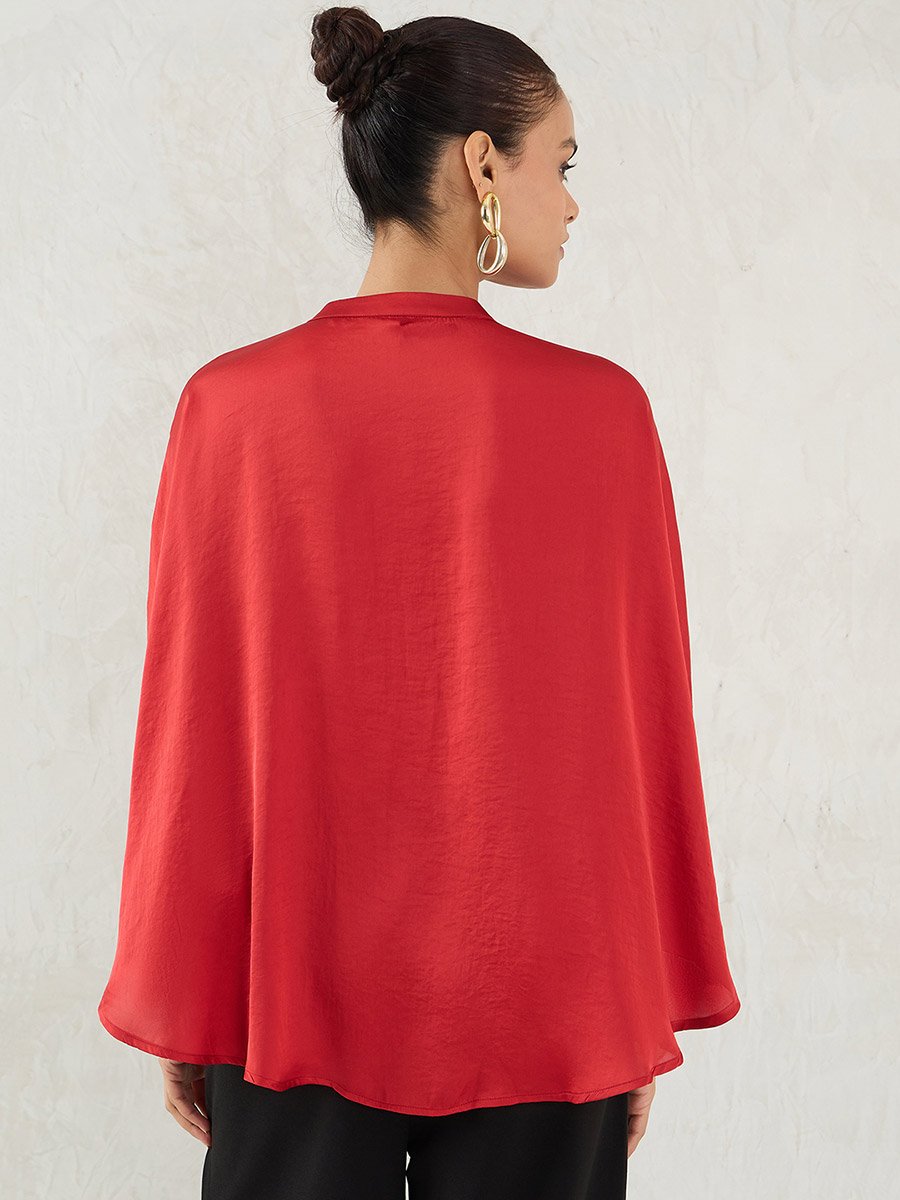 Red Satin Oversized Top
