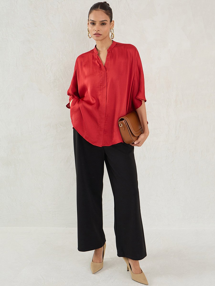 Red Satin Oversized Top