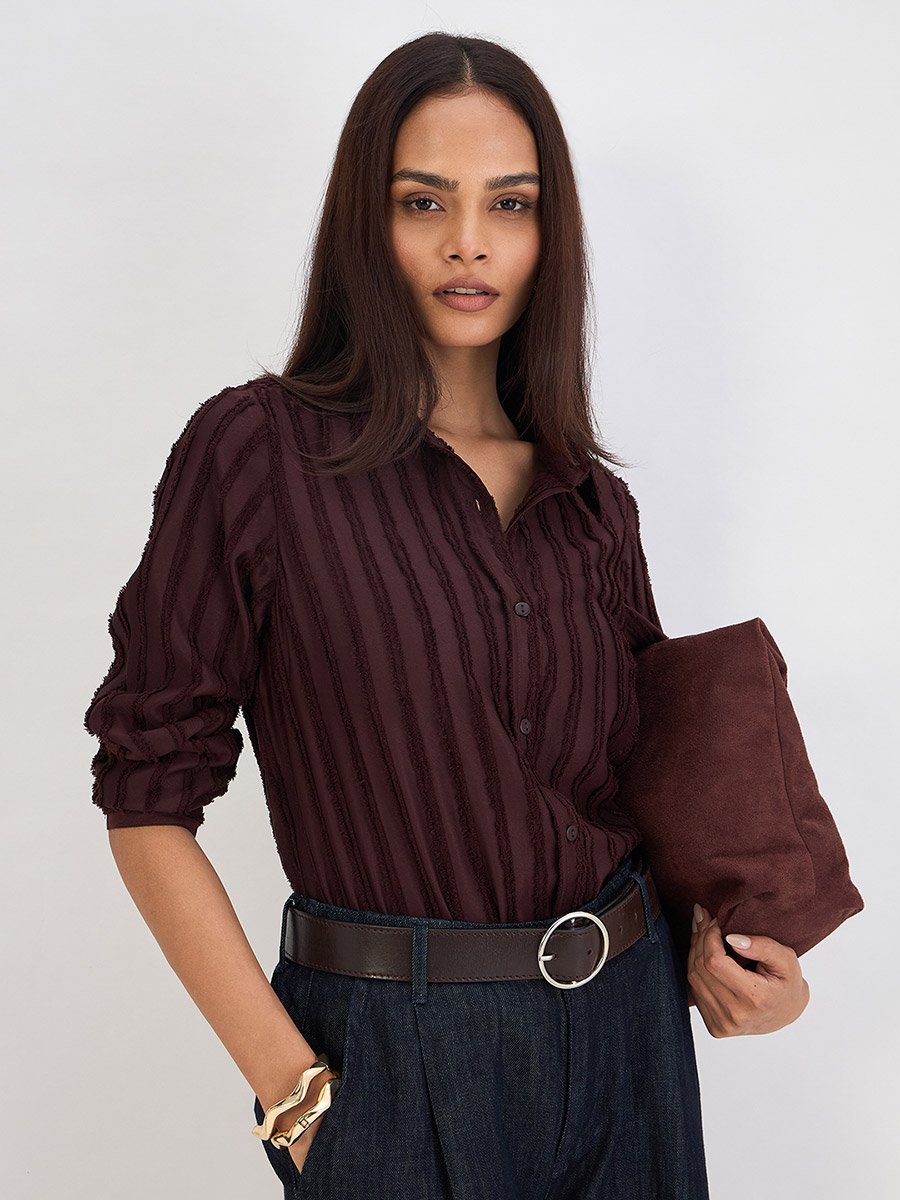 princess polly baby blue dress Redefined Rebel Brennan boxy fit short sleeve shirt in coffee brown main image 0