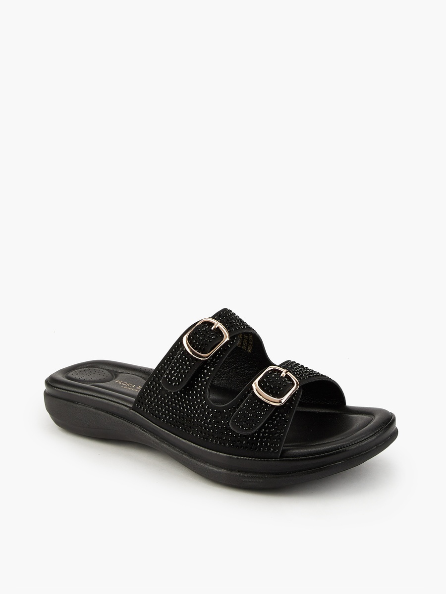 Embellished Buckle Detail Slip-On Sandals