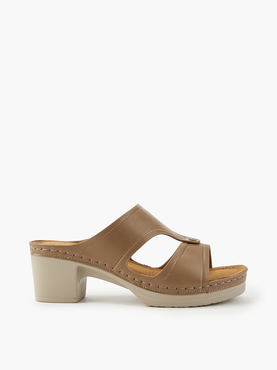 Solid Slip-On Sandals with Block Heels