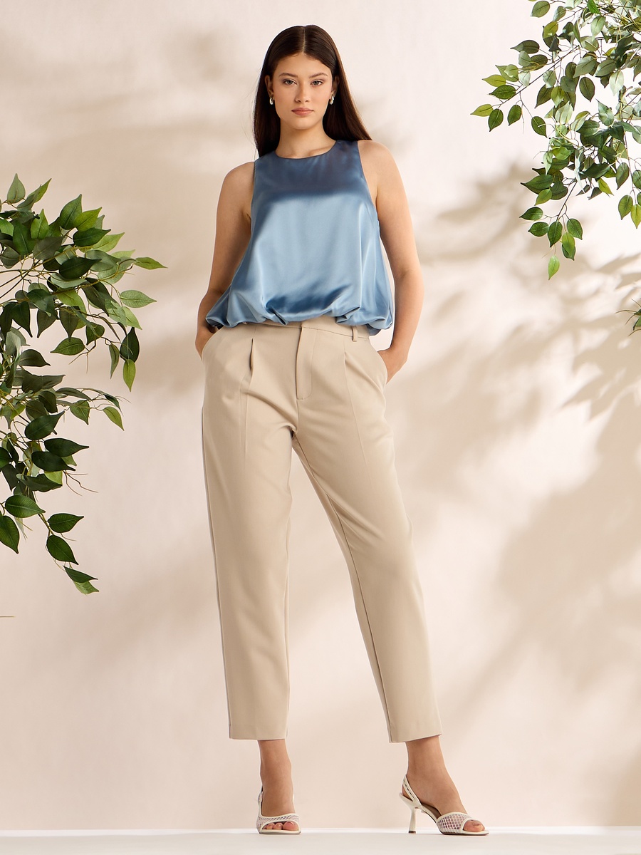 Plain Satin Bubble Hem Top