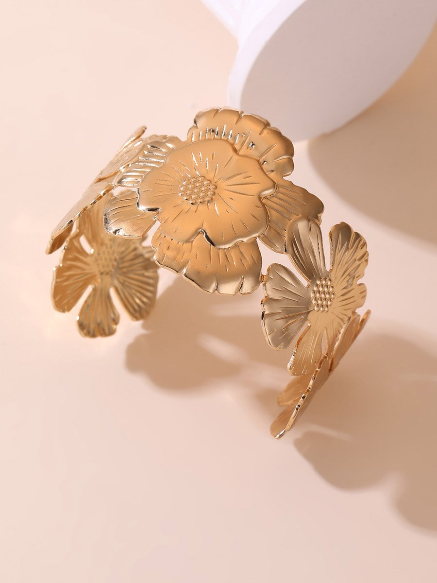Gold Flower Open Bangle