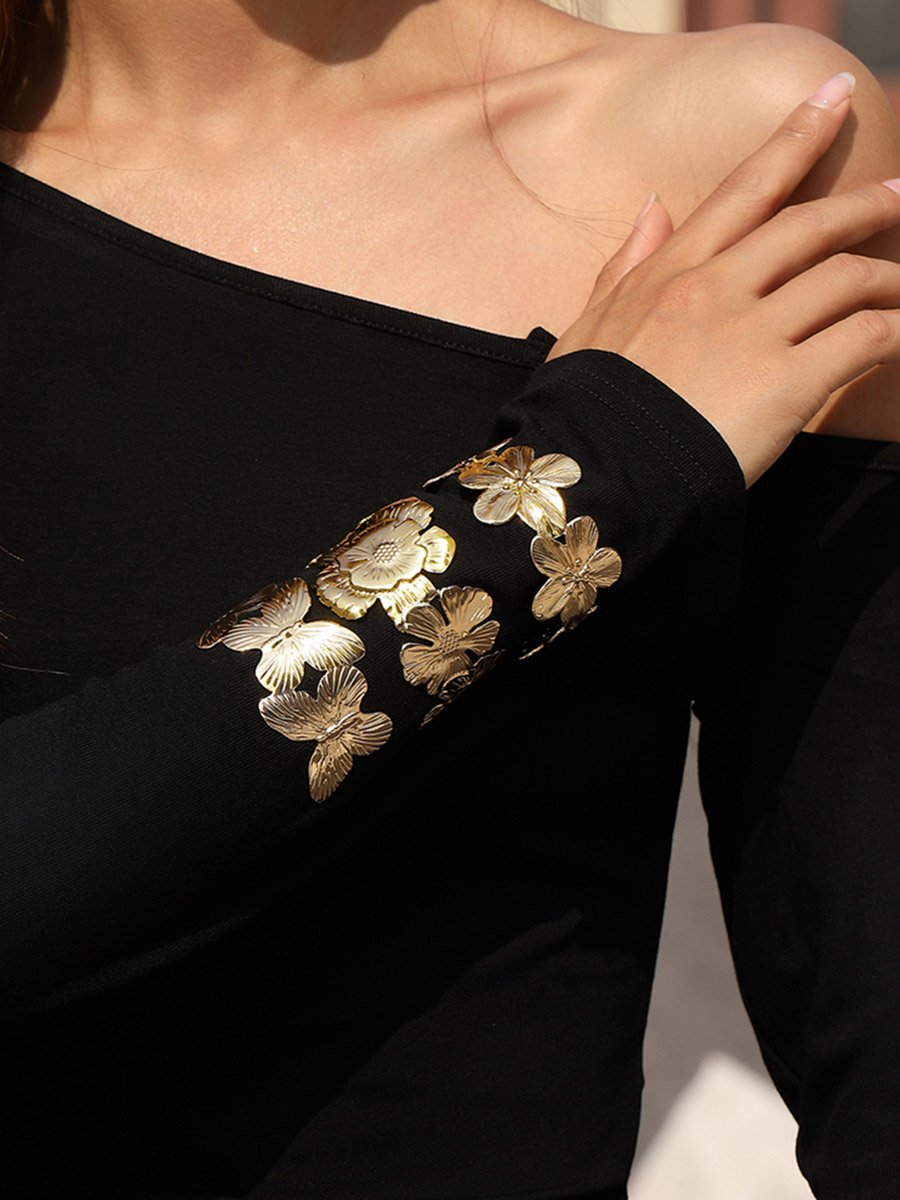 Gold Flower Open Bangle
