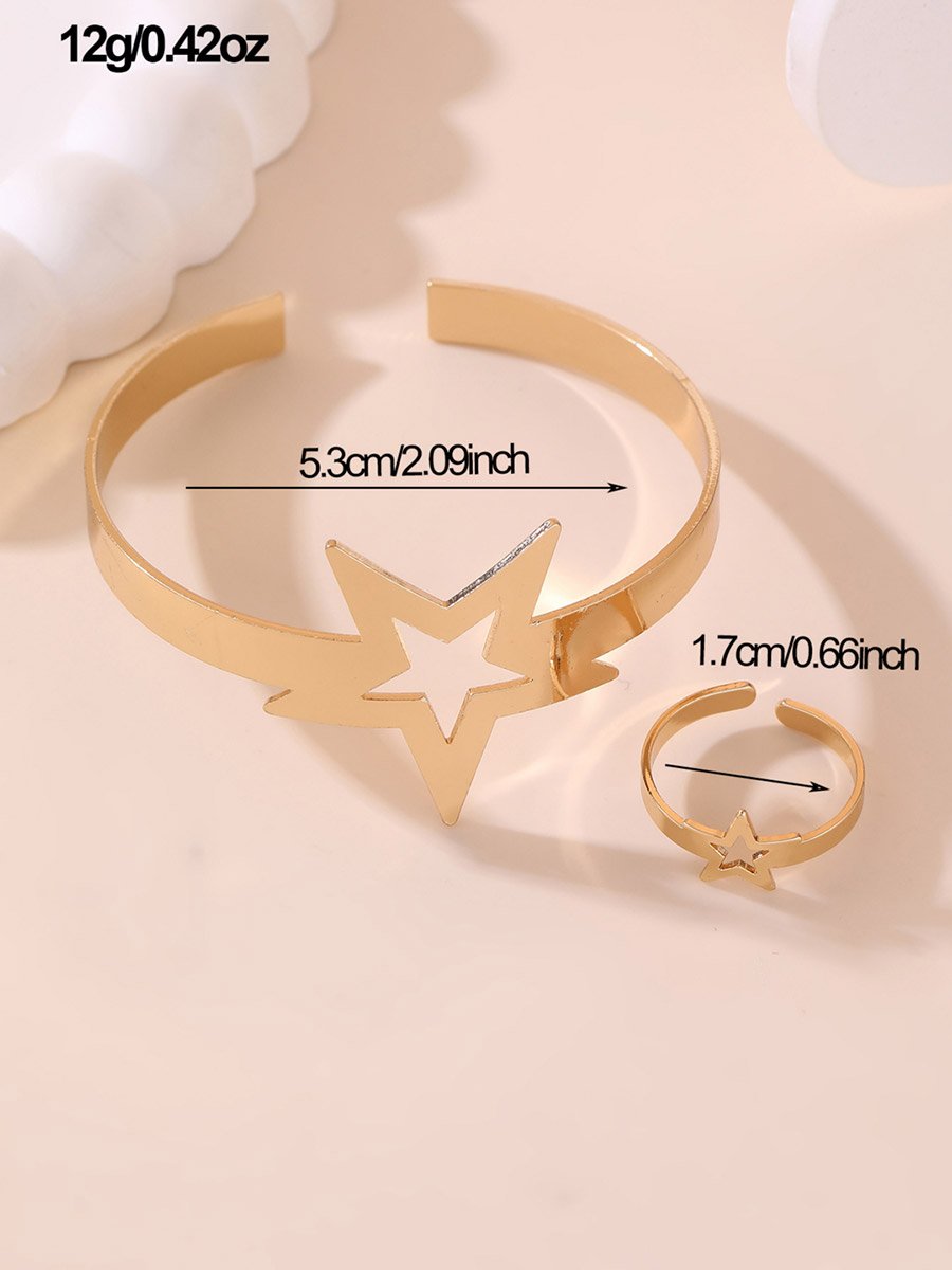 Set of 2 - Gold Star Open Bangle with Ring