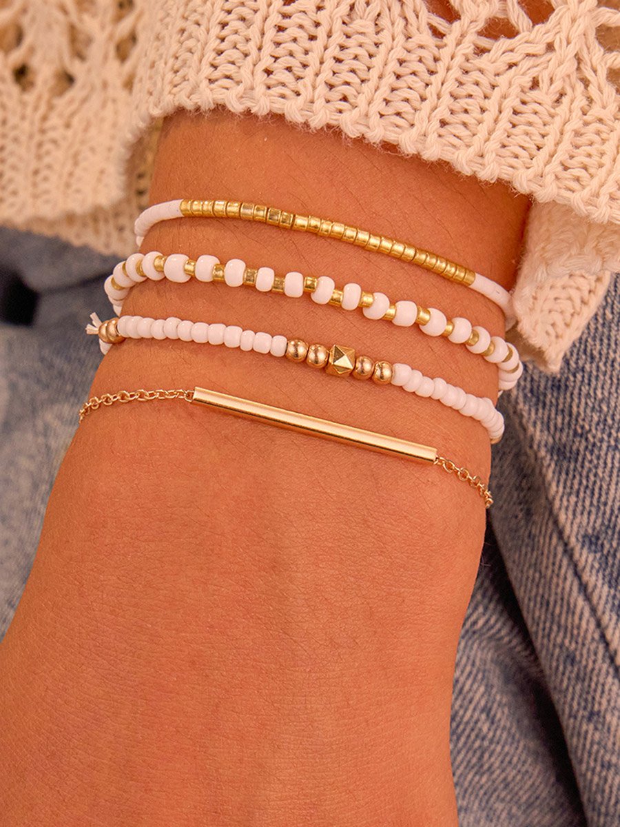 Set of 4 - Gold Beaded Bracelet