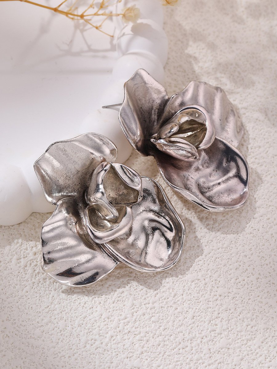 Silver 3D Flower Earrings
