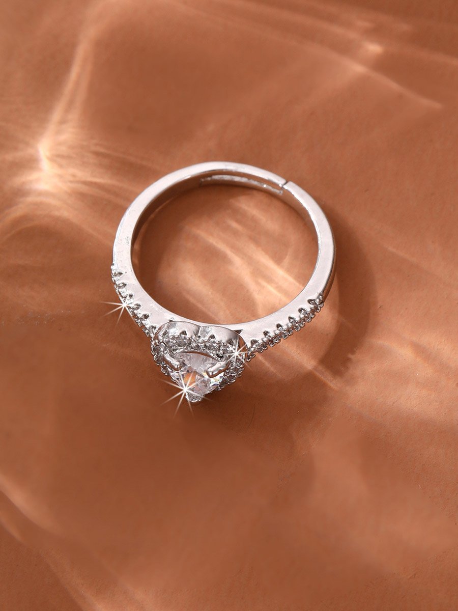 Silver Heart Rhinestone Embellished Ring