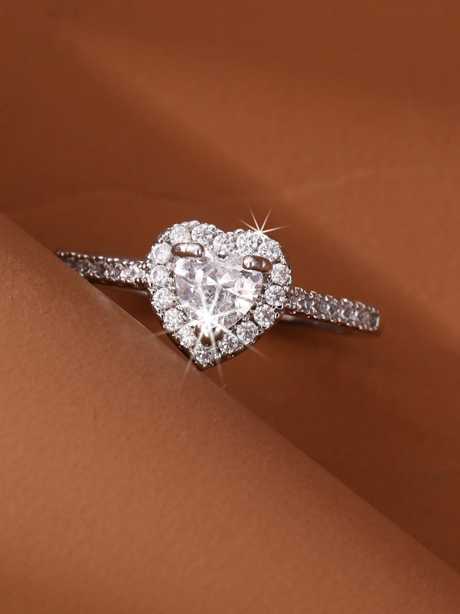 Silver Heart Rhinestone Embellished Ring
