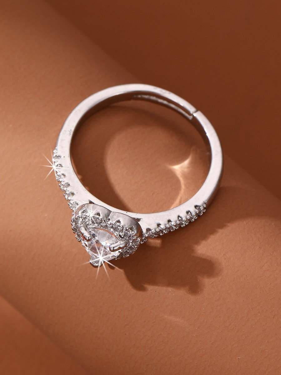 Silver Heart Rhinestone Embellished Ring