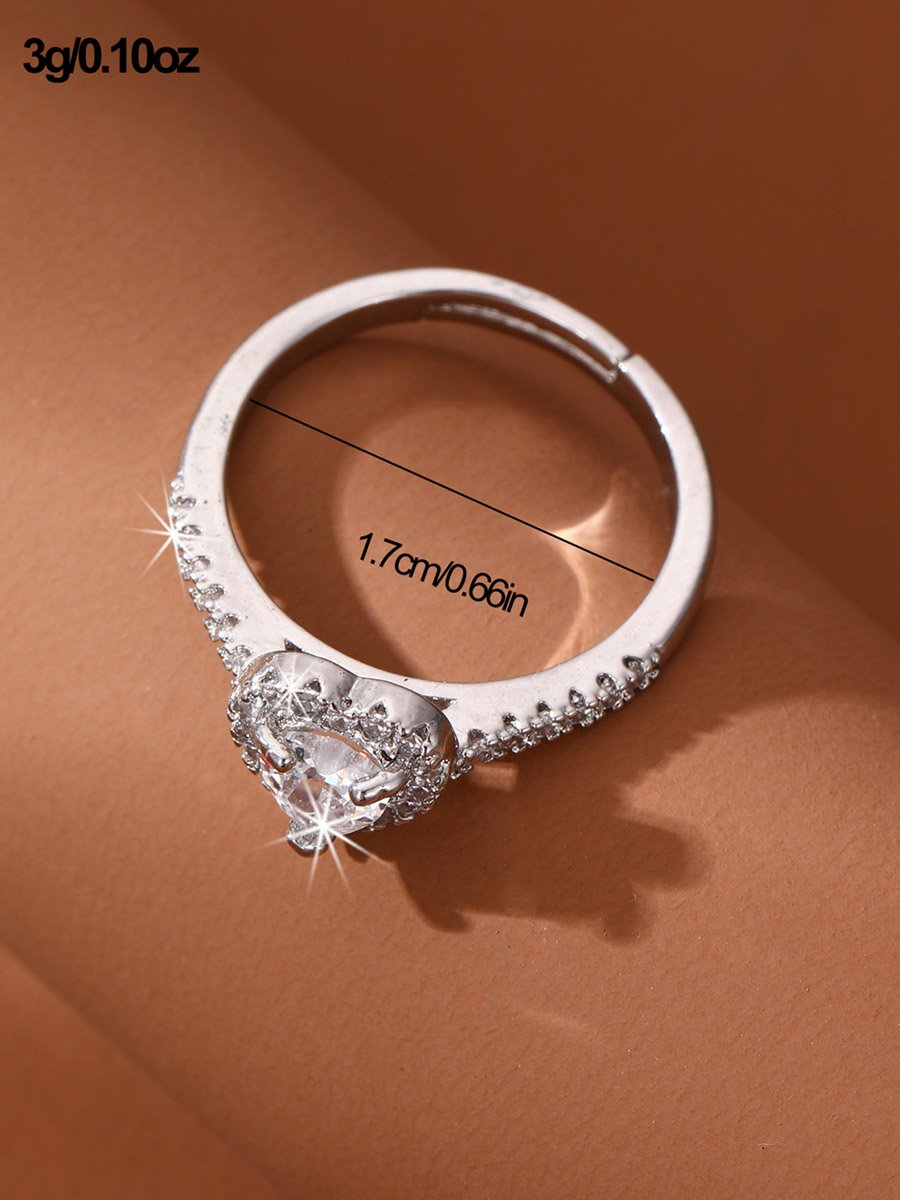 Silver Heart Rhinestone Embellished Ring