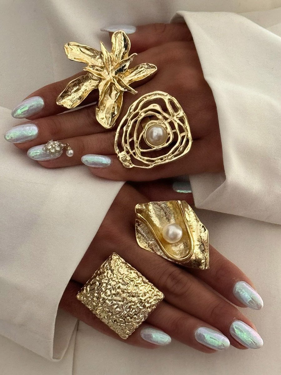Geometric Cut Out Faux Pearl Embellished Ring