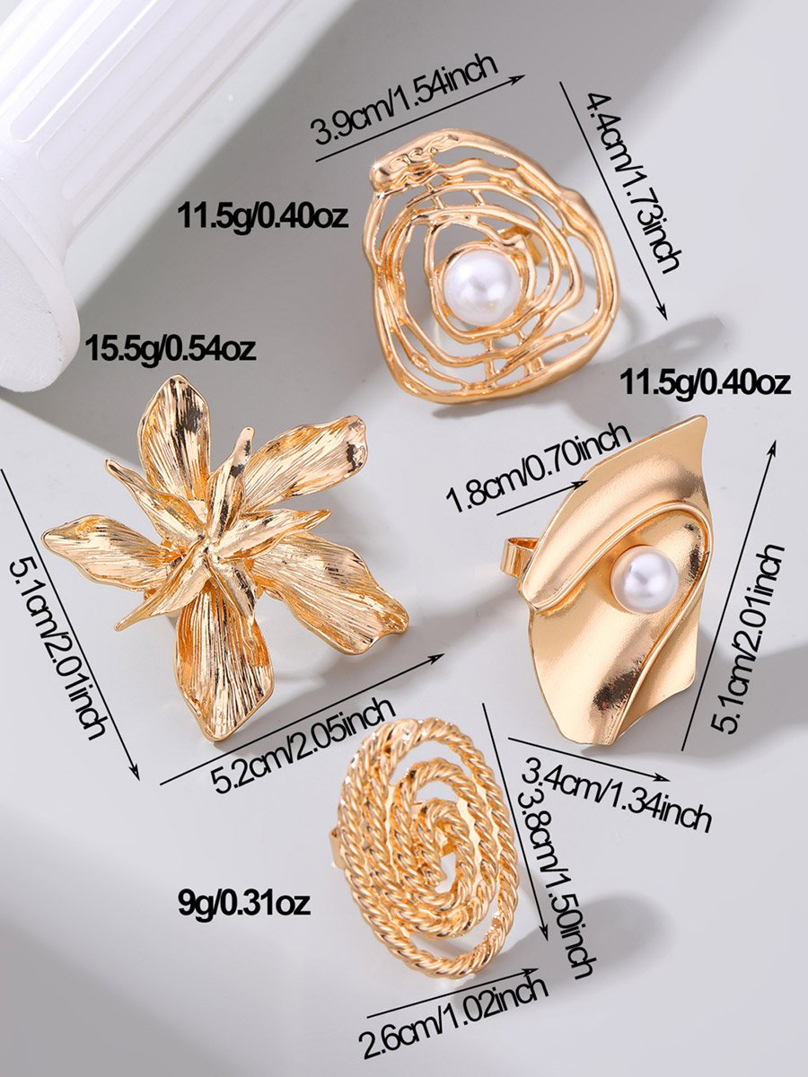 Geometric Cut Out Faux Pearl Embellished Ring