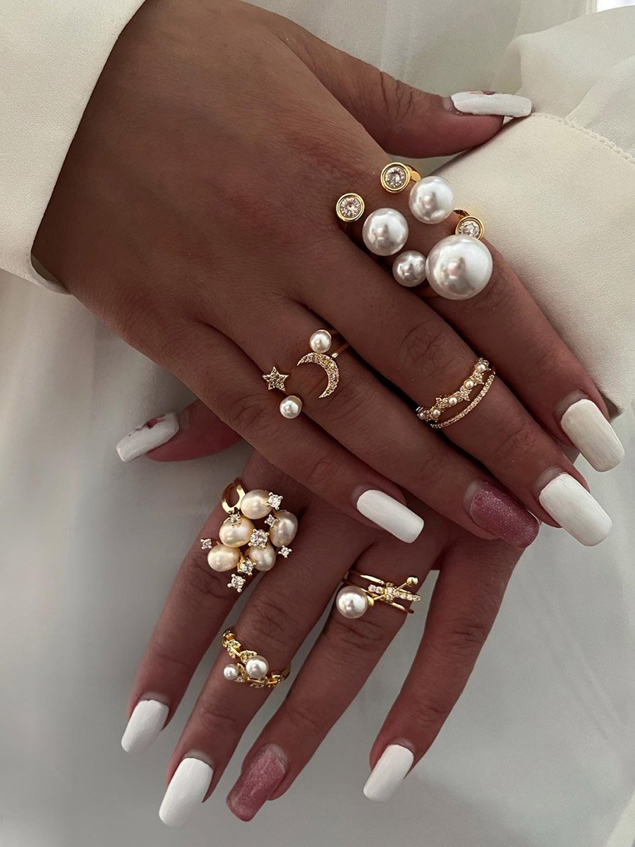 Rhinestone Faux Pearl Embellished Ring