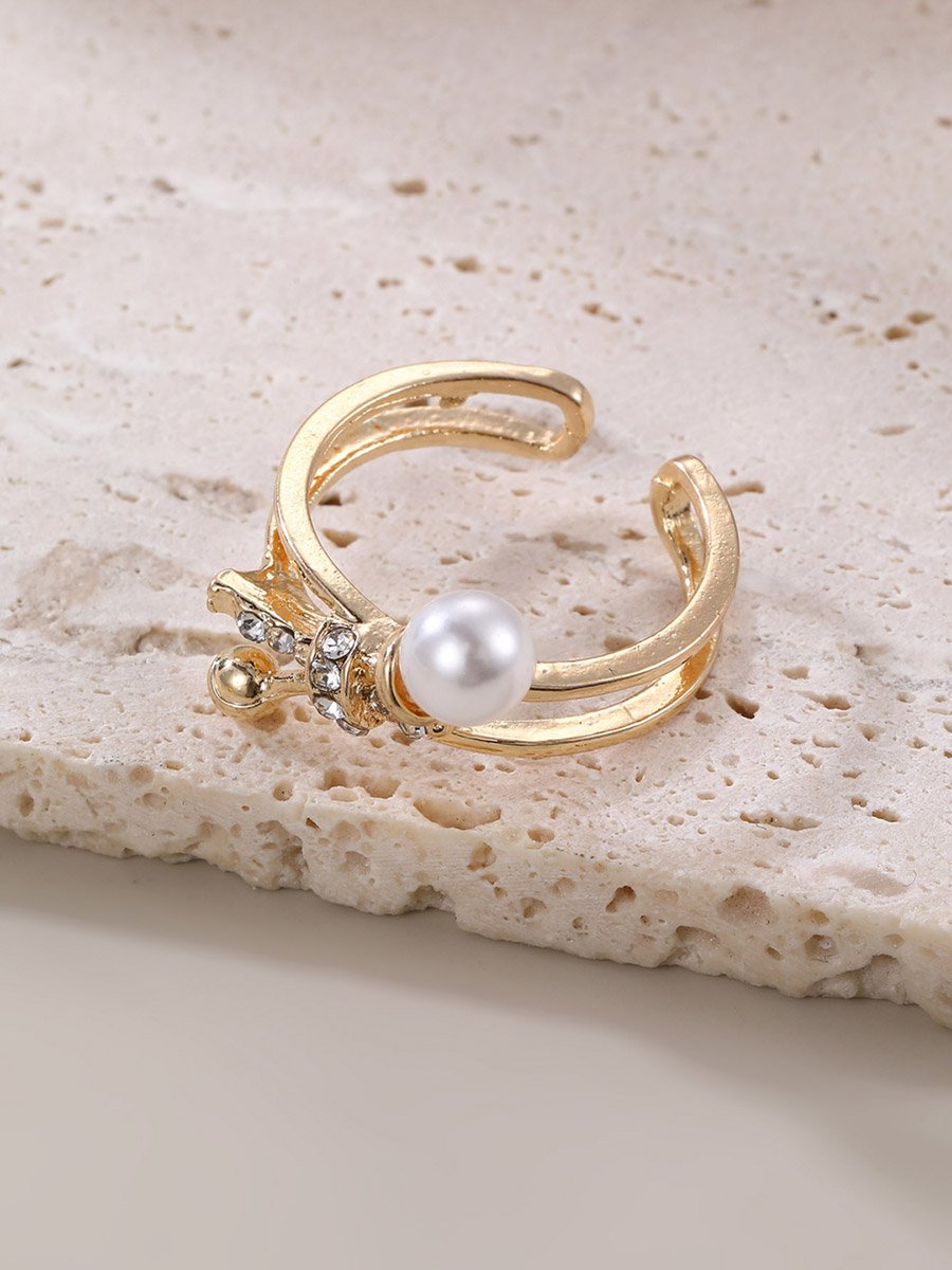 Rhinestone Faux Pearl Embellished Ring