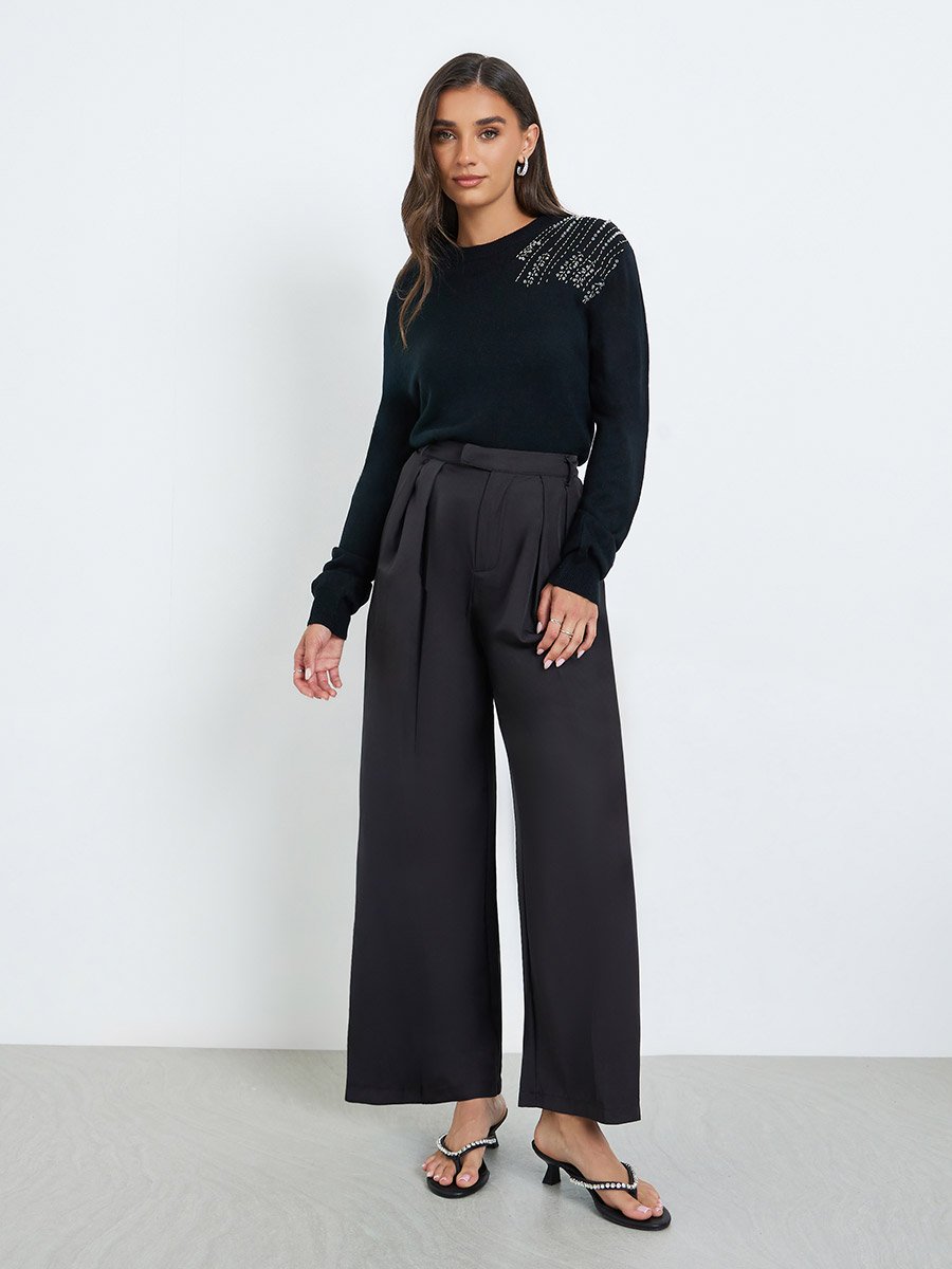 Women Black Wide Leg Trousers