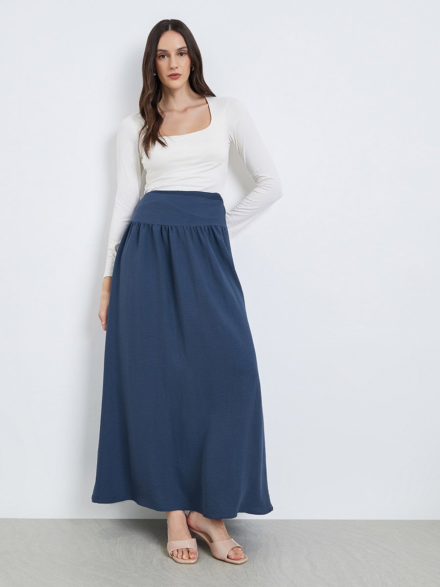 Women Navy Blue A-Line Maxi Skirt