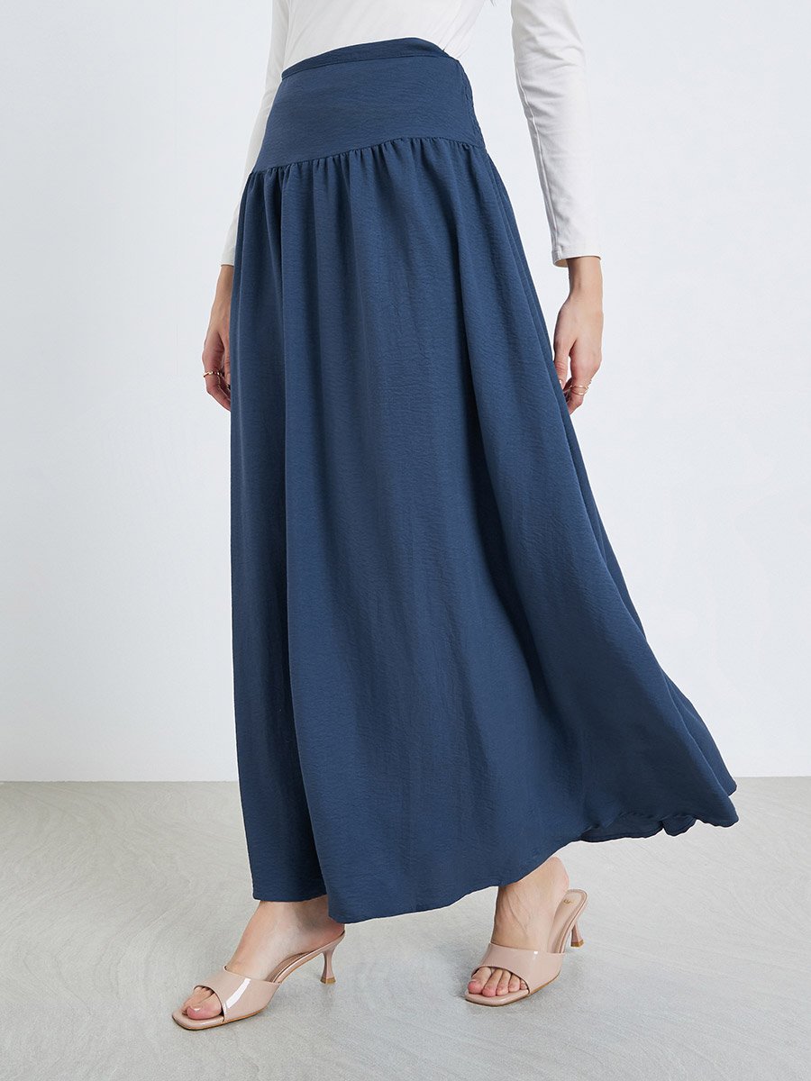 Women Navy Blue A-Line Maxi Skirt